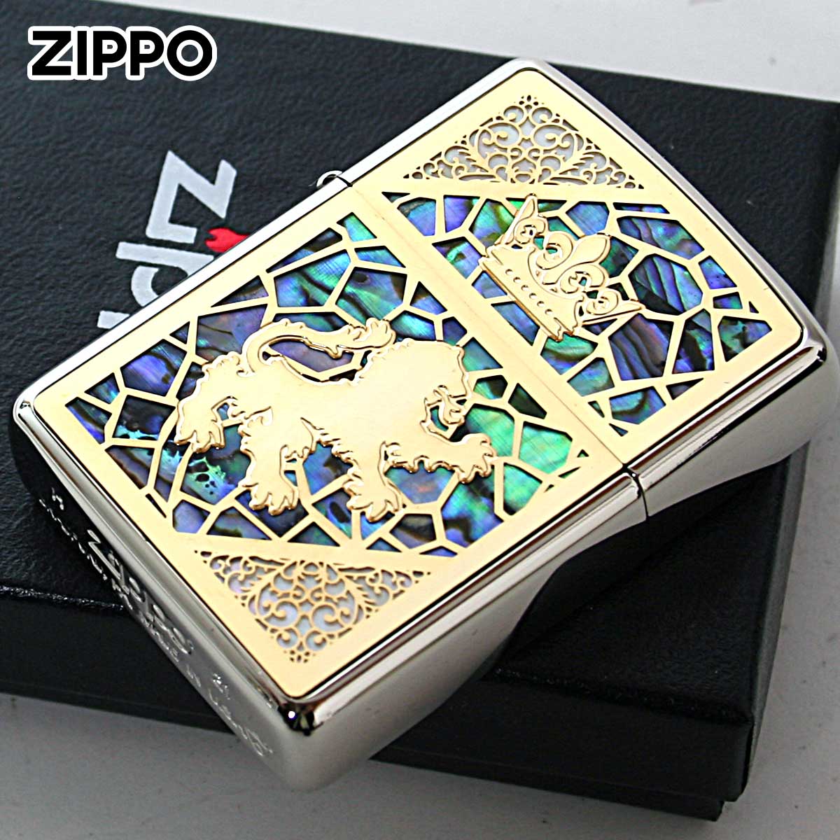 Zippo ジッポー アーマー シェル 貝 インレイ 象嵌 クラウン コンビシェル ホワイトニッケル ゴールドメタル Combi Shell C GF クラウン