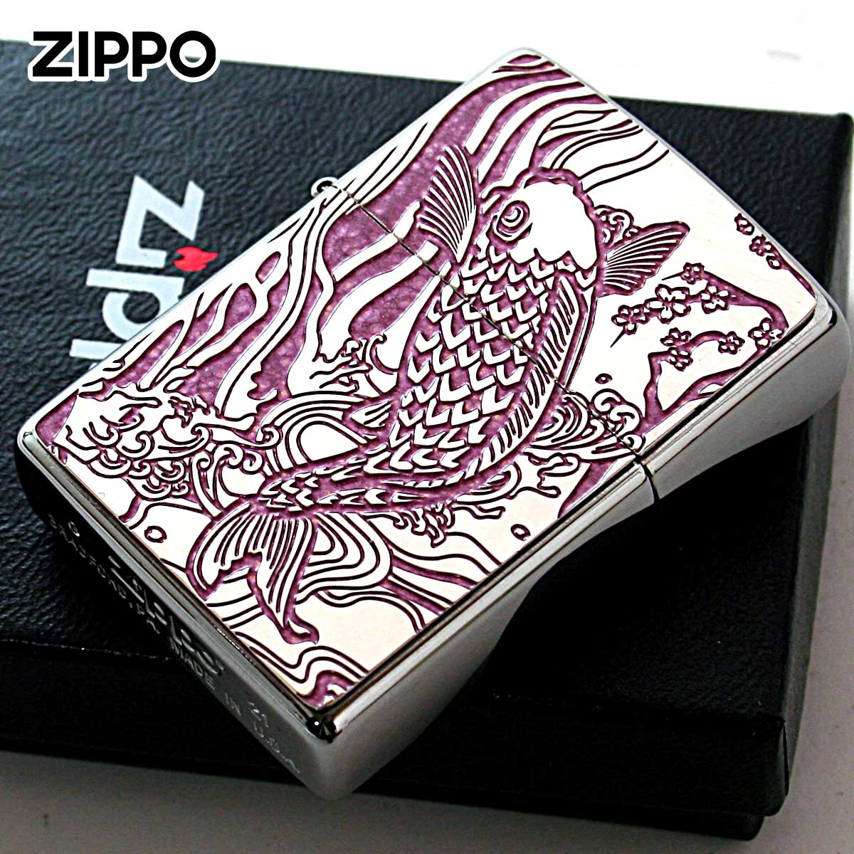 Zippo ジッポー 鯉 カープ ピンク #200 メタルプレート 両面加工 ブラッシュドクローム 2MPP-Carp PK メール便可