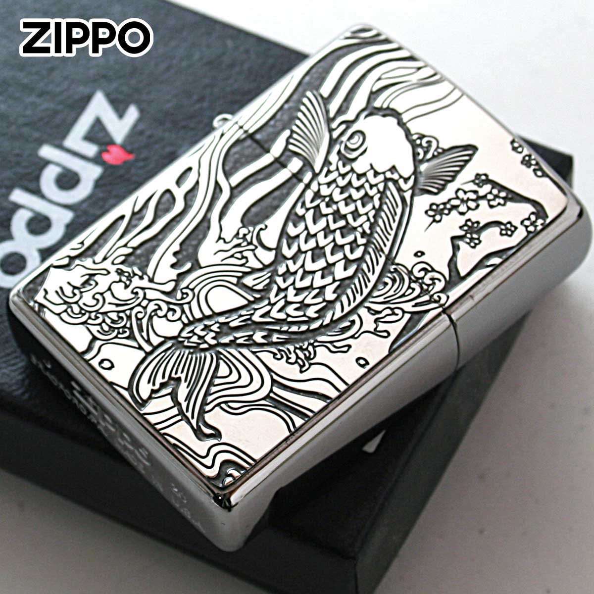 Zippo ジッポー 鯉 カープ グレー #200 メタルプレート 両面加工 ブラッシュドクローム 2MPP-Carp GY メール便可
