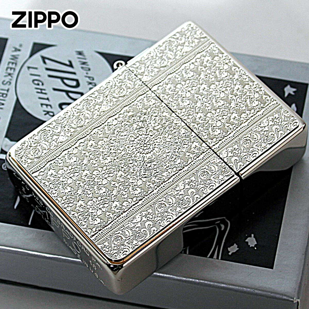 Zippo ジッポー 1935レプリカ ダマスク柄 シルバー ゴールド DAMASK White Nickel & Metal B S・G