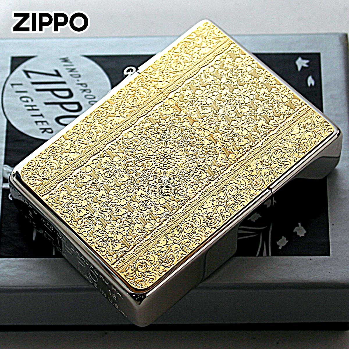 Zippo ジッポー 1935レプリカ ダマスク柄 ゴールド DAMASK White Nickel & Metal C G・G