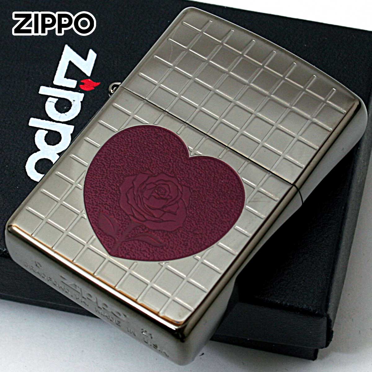 Zippo ジッポー ハート 薔薇 チタニュームコーティング グレー TITANIUM COATING Heart Rose Black Gray TC-B メール便可