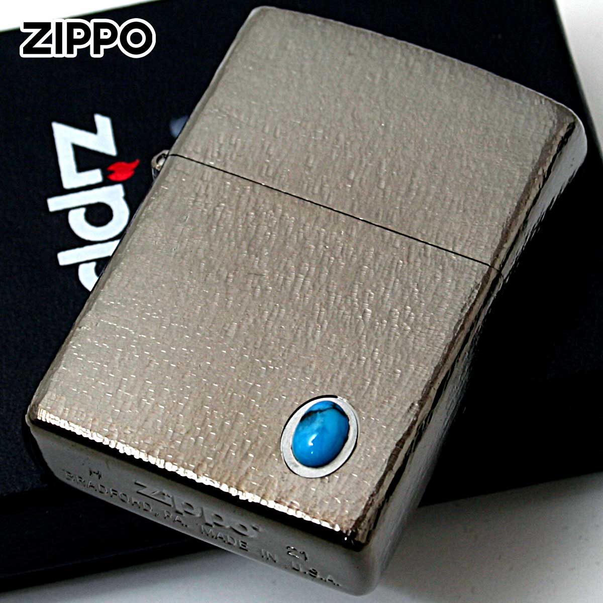 Zippo ジッポー ターコイズ 天然石 ハンマートーン チタニュームコーティング グレー TITANIUM COATING Hammer Tone Turquoise Black Gray HT-B メール便可