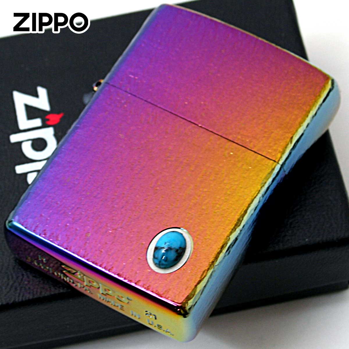Zippo ジッポー ターコイズ 天然石 ハンマートーン チタニュームコーティング レインボー TITANIUM COATING Hammer Tone Turquoise Rainbow HT-R メール便可