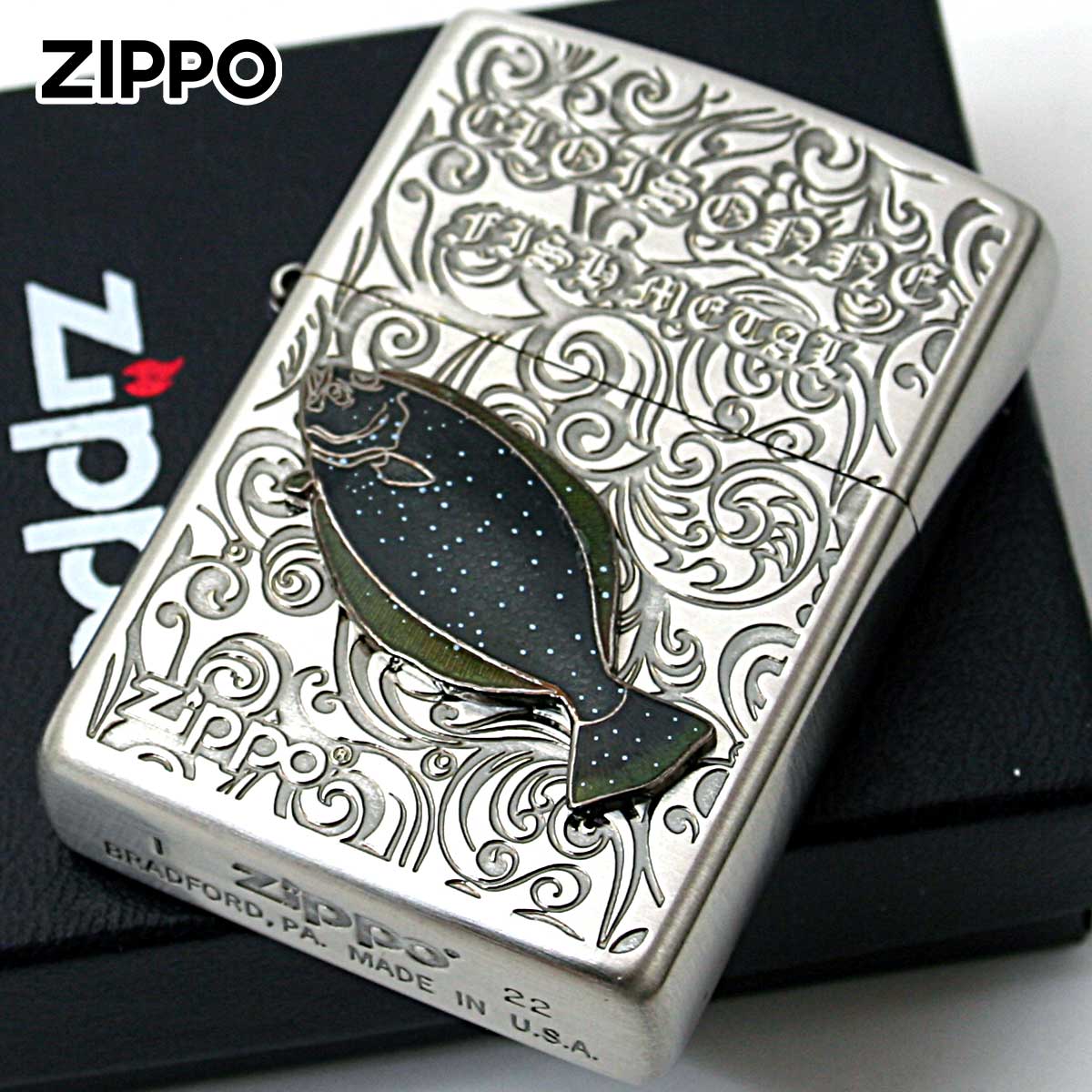Zippo ジッポー 鮃 ヒラメ ヴィンテージ 七宝メタル 海水魚 Vintage Cloisonne fish metal Salt Water Fish AN-ヒラメ