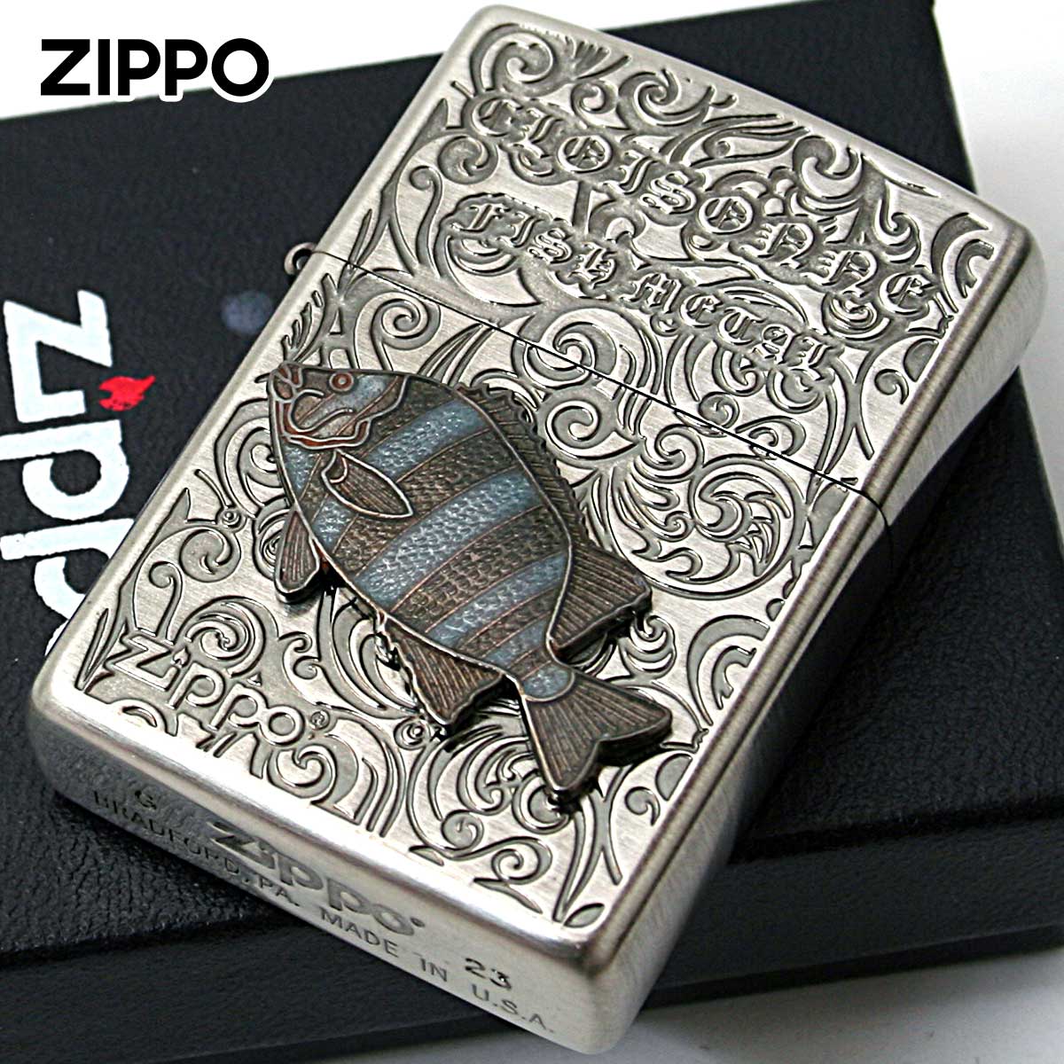 Zippo ジッポー 石鯛 イシダイ ヴィンテージ 七宝メタル 海水魚 Vintage Cloisonne fish metal Salt Water Fish AN-イシダイ