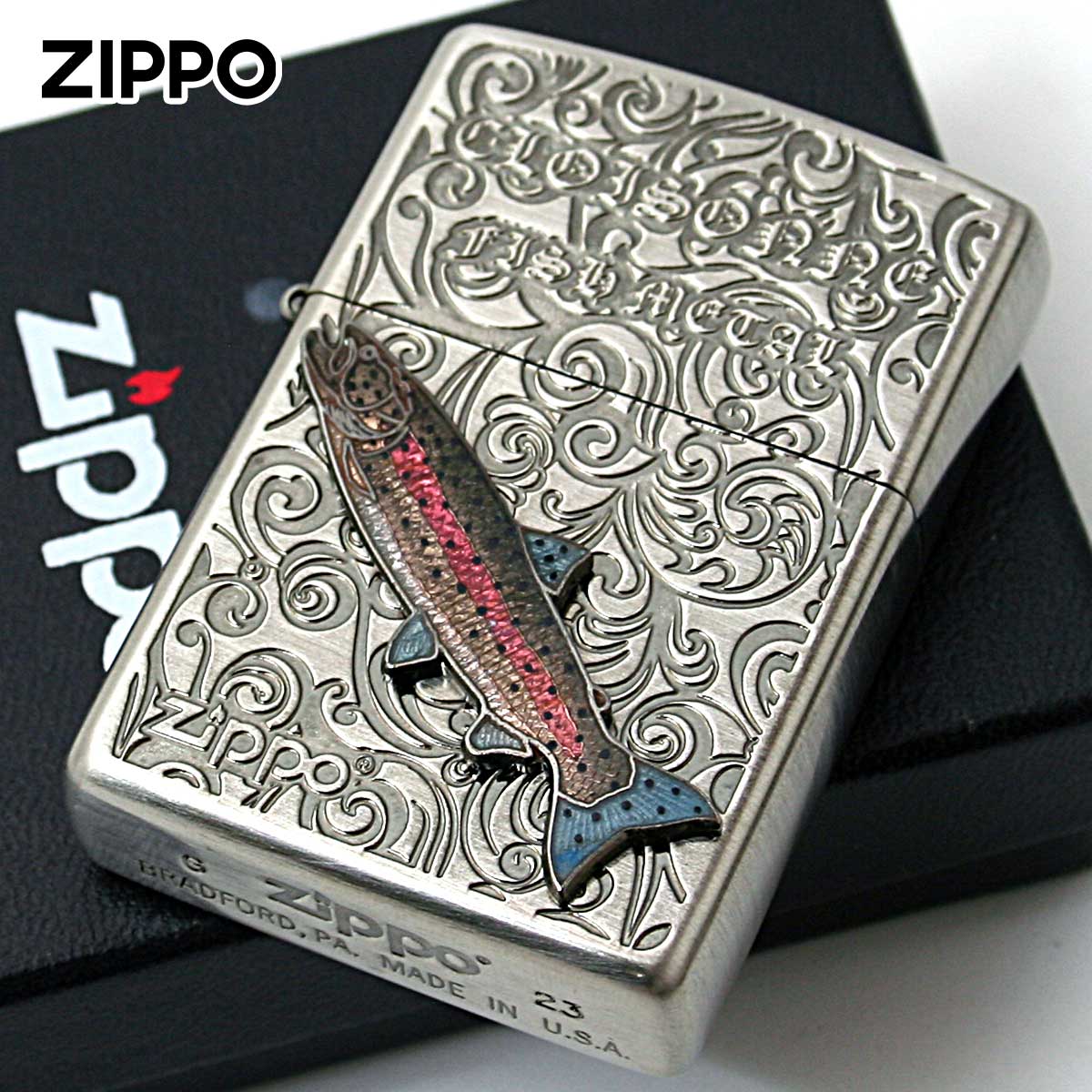 Zippo ジッポー イトウ ヴィンテージ 七宝メタル 淡水魚 Vintage Cloisonne fish metal Fresh Water Fish AN-イトウ