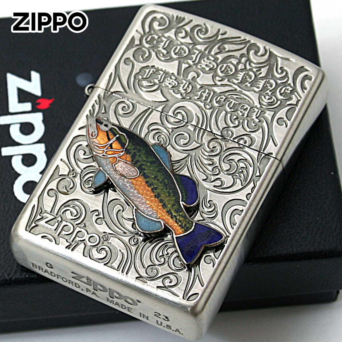 Zippo ジッポー ブラックバス ヴィンテージ 七宝メタル 淡水魚 Vintage Cloisonne fish metal Fresh Water Fish AN-ブラックバス