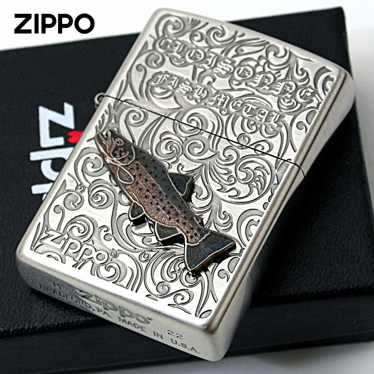 Zippo ジッポー ブラウントラウト ヴィンテージ 七宝メタル 淡水魚 Vintage Cloisonne fish metal Fresh Water Fish AN-ブラウントラウト