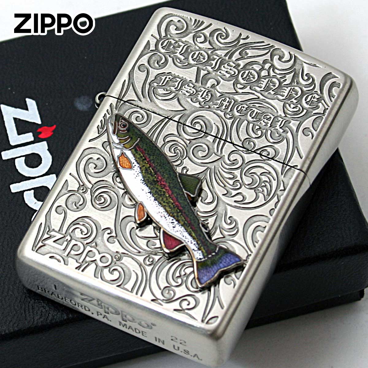 Zippo ジッポー 虹鱒 ニジマス ヴィンテージ 七宝メタル 淡水魚 Vintage Cloisonne fish metal Fresh Water Fish AN-ニジマス