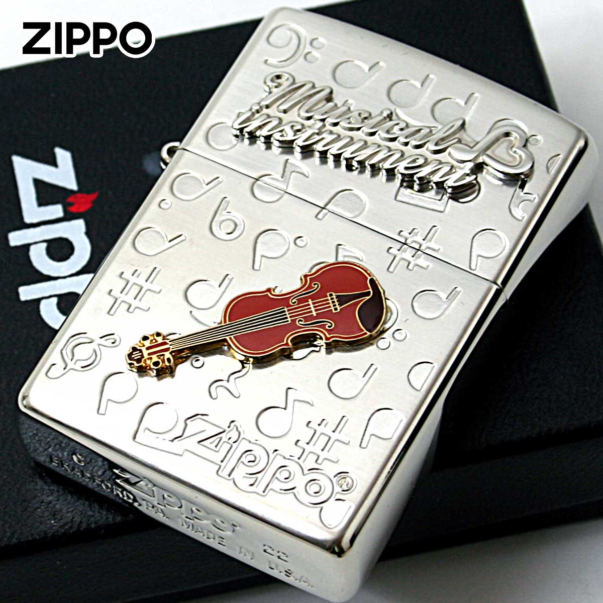 Zippo ジッポー バイオリン 楽器 メタル Musical instrumet White Nickel SATIN WNS-バイオリン
