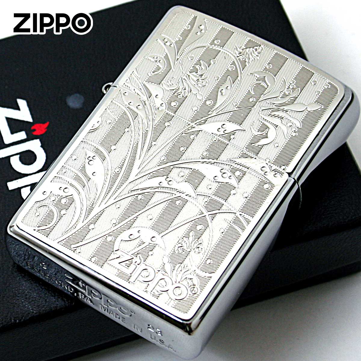 Zippo ジッポー アラベスク 唐草  #200 メタルプレート ブラッシュドクローム 2MP-アラベスクA SV メール便可