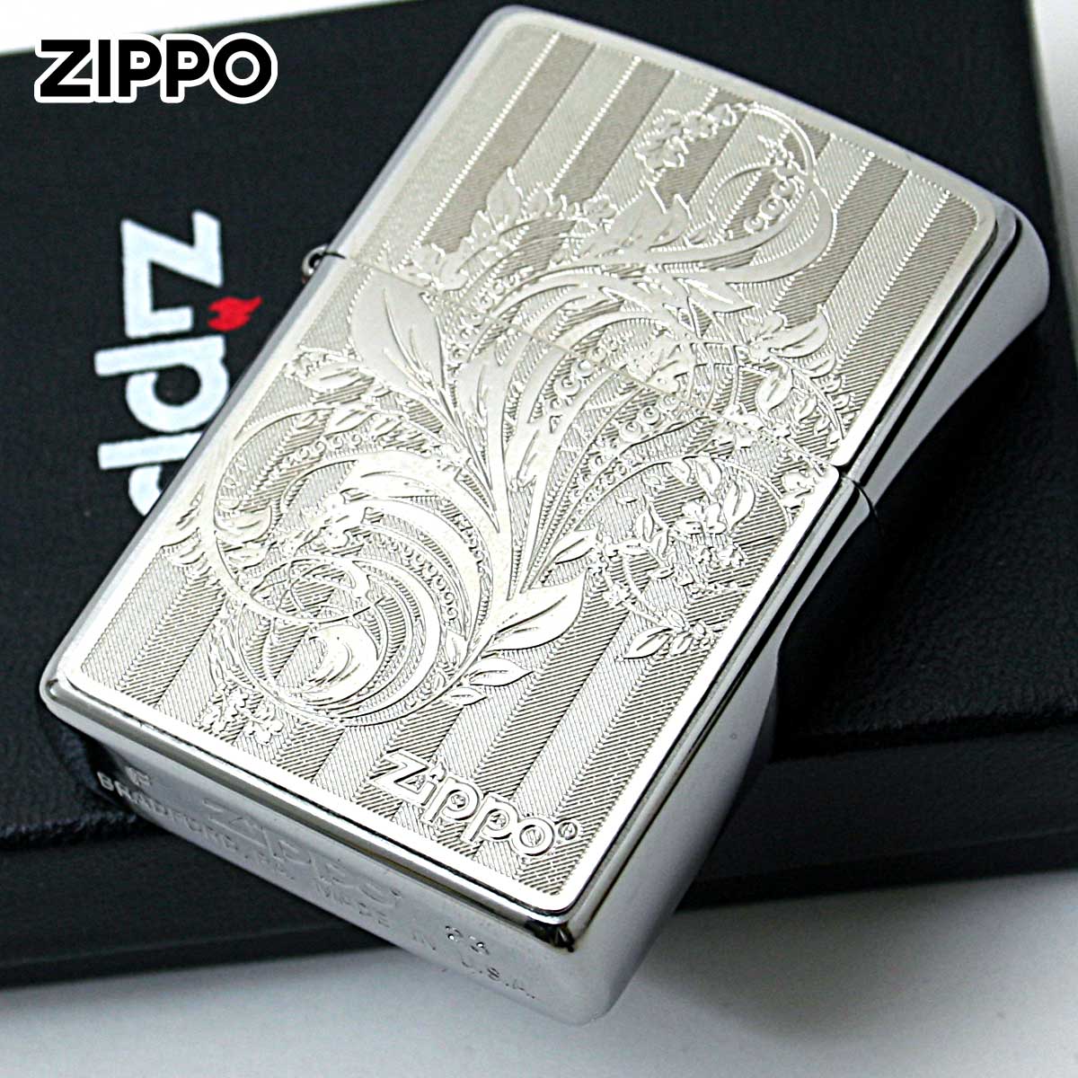 Zippo ジッポー アラベスク 唐草 #200 メタルプレート ブラッシュドクローム 2MP-アラベスクB SV メール便可