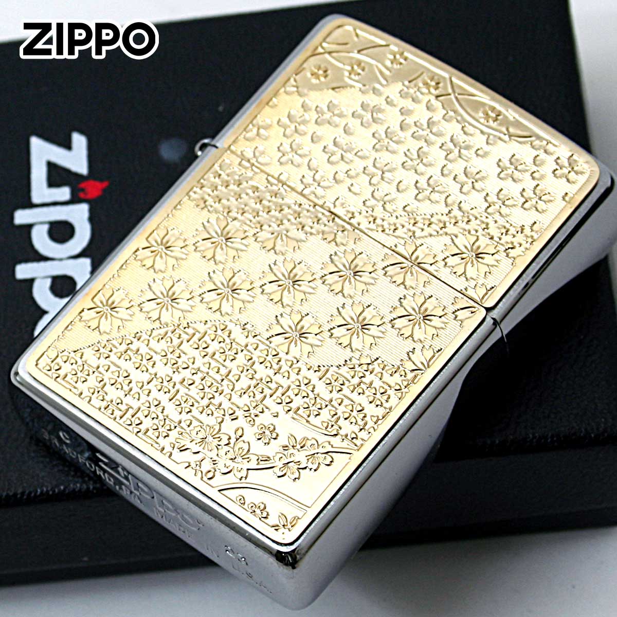 Zippo ジッポー 桜 さくら #200 ゴールドプレート ブラッシュドクローム 2MP-桜 GP メール便可