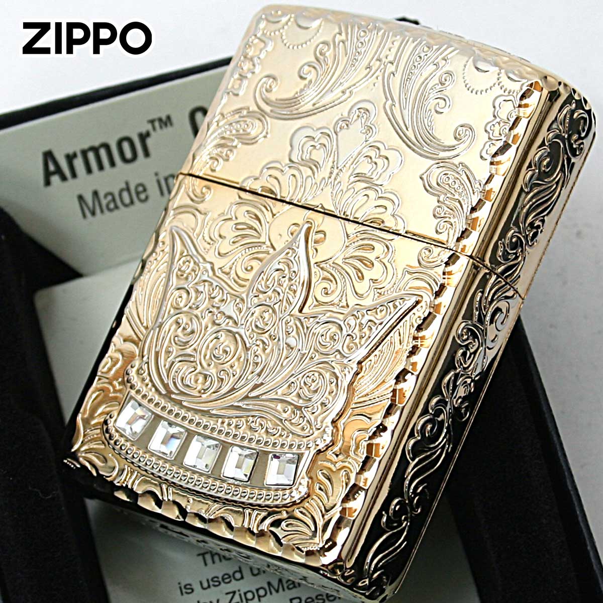 Zippo ジッポー アーマー 王冠 クラウン メタル ラインストーン エクセレント ゴールド ARMOR The Crown Excellent Nickel & Gold シリアル番号 ゴールドタンク Exc