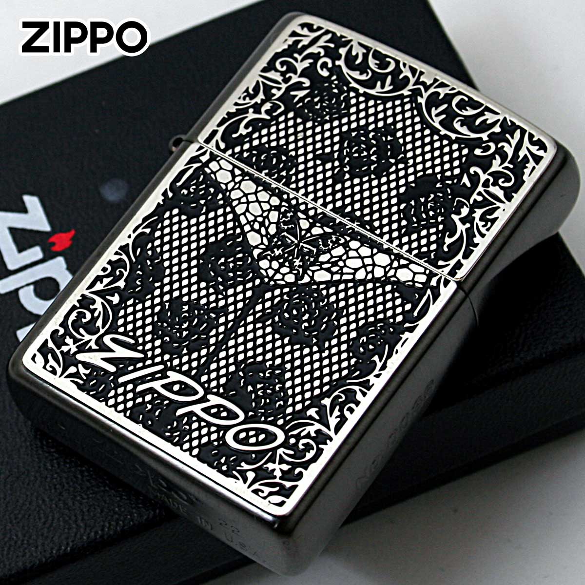 Zippo ジッポー ランジェリー セクシー 蝶々 バタフライ 両面加工 ネオブラック シルバー W Sexy Black Metal Neo Black BM S