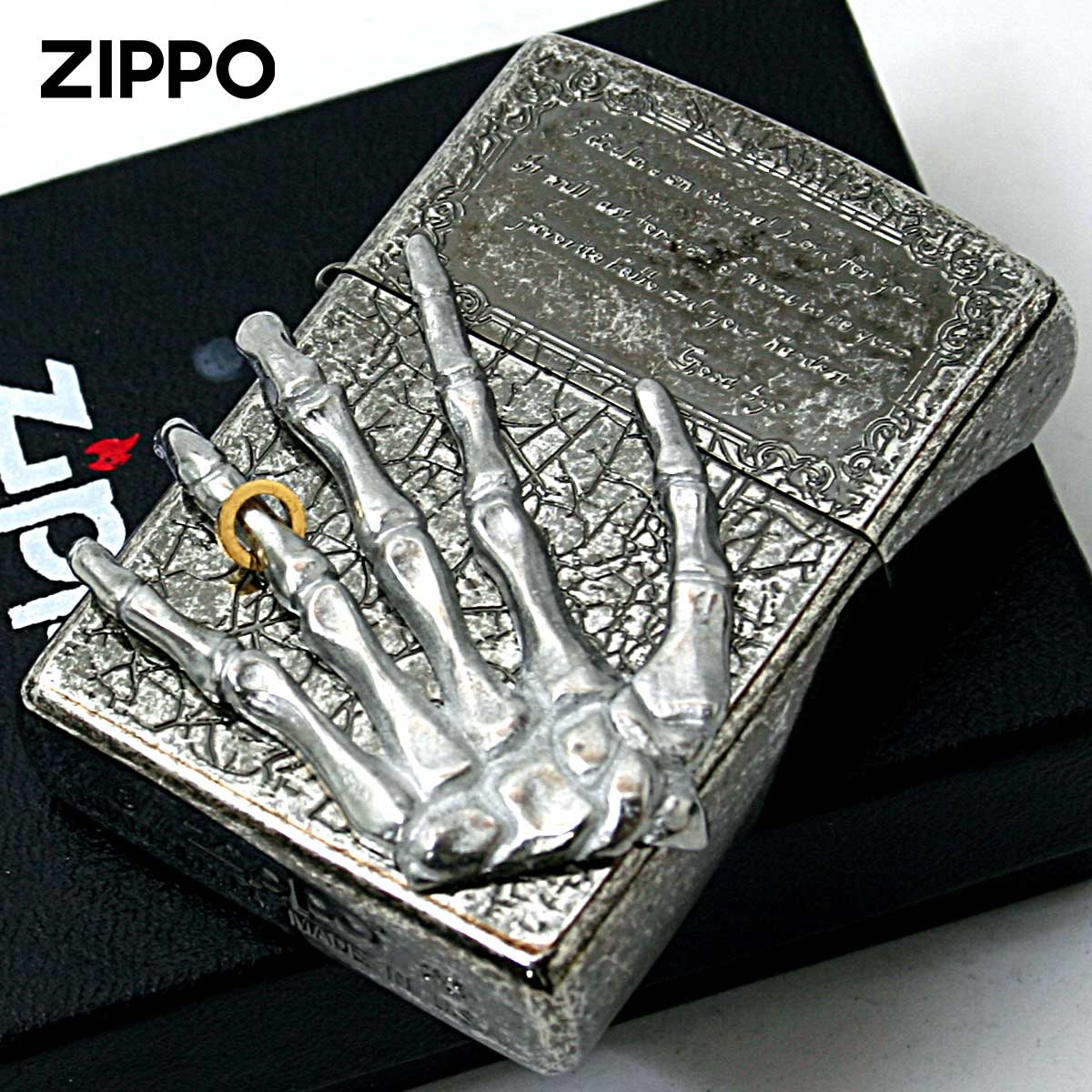Zippo ジッポー エタニティリング メタル貼り アンティーク風 バレル加工 永遠の愛 ブラックニッケル Eternity Ring B BN Barrel