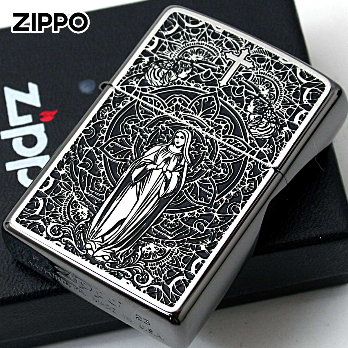 Zippo ジッポー マリア ブラックメタル ペイントプレート ネオブラック シルバー Black Metal Paint Plate Neo Black BM SV メール便可
