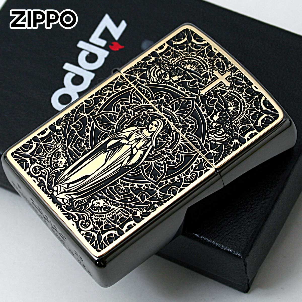 Zippo ジッポー マリア ブラックメタル ペイントプレート ネオブラック ゴールド Black Metal Paint Plate Neo Black BM G
