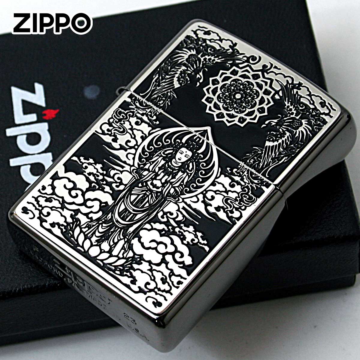 Zippo ジッポー 観世音 ブラックメタル ペイントプレート ネオブラック シルバーBlack Metal Paint Plate Neo Black BM SV メール便可