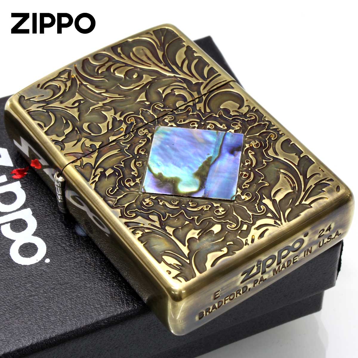 Zippo ジッポー アンテーク風 レトロ モダン シェル 貝貼り Retoto&Modern メール便可