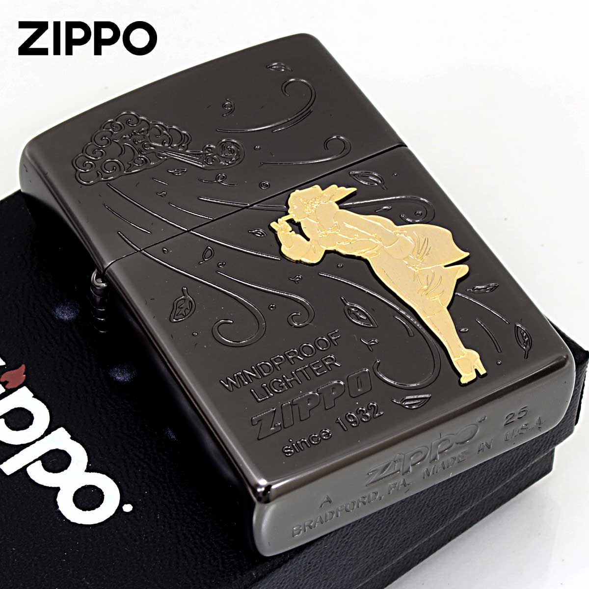 Zippo ジッポー Windy Wind ウインディ 風の中 ブラック Bk メール便可