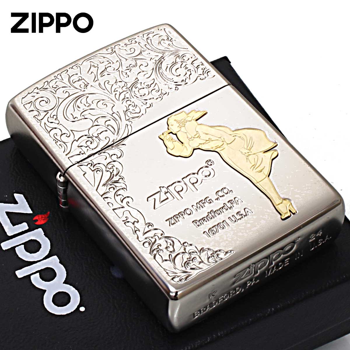 Zippo ジッポー Windy Arabesque ウインディ アラベスク ホワイトニッケル Wh メール便可