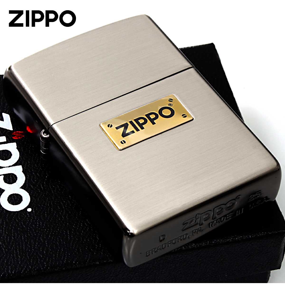 Zippo ジッポー ZIPPO LOGO METAL コンビメッキ ジッポ ロゴ メタル シルバー ブラック M・COMBI MET NB メール便可
