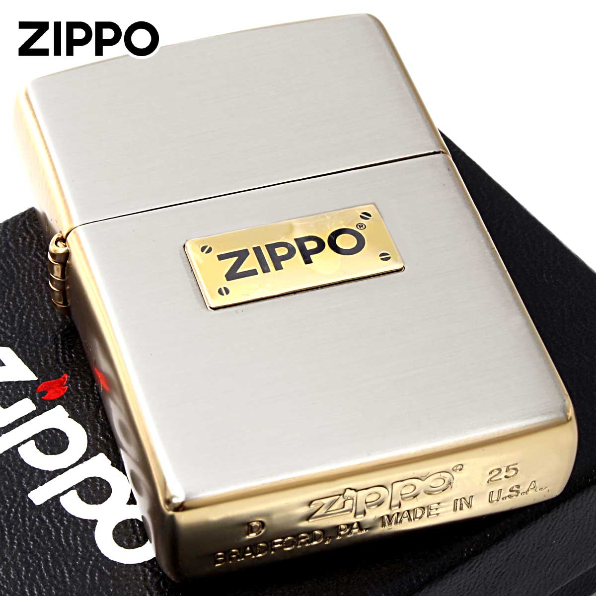 Zippo ジッポー ZIPPO LOGO METAL コンビメッキ ジッポ ロゴ メタル シルバー ゴールド M・COMBI MET NG メール便可