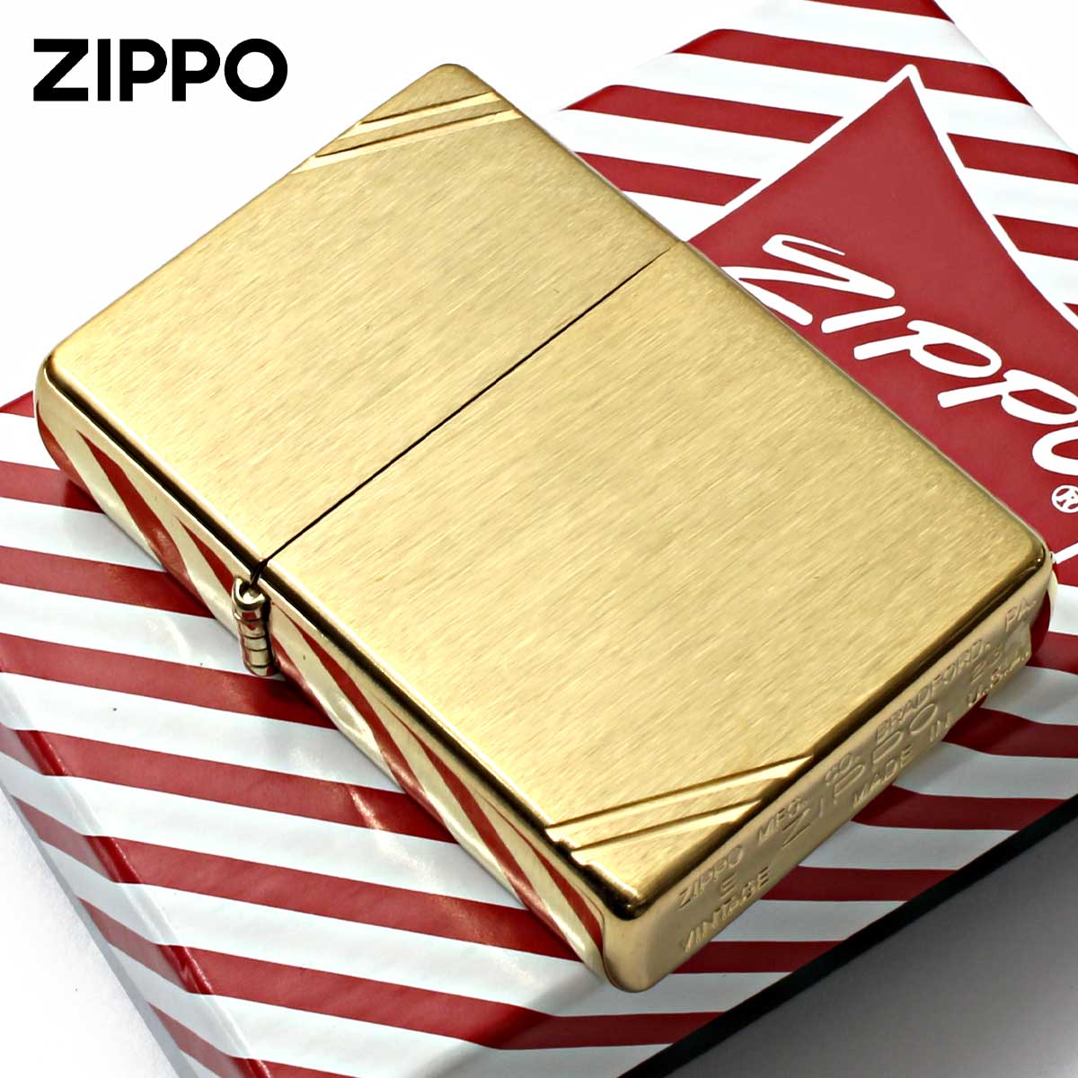 Zippo ジッポー 1937レプリカ 無地 真鍮 ブラス つや消し フラットトップ ビンテージ ダイヤゴナルラン ブラッシュド Brushed Brass Vintage No.240 メール便可