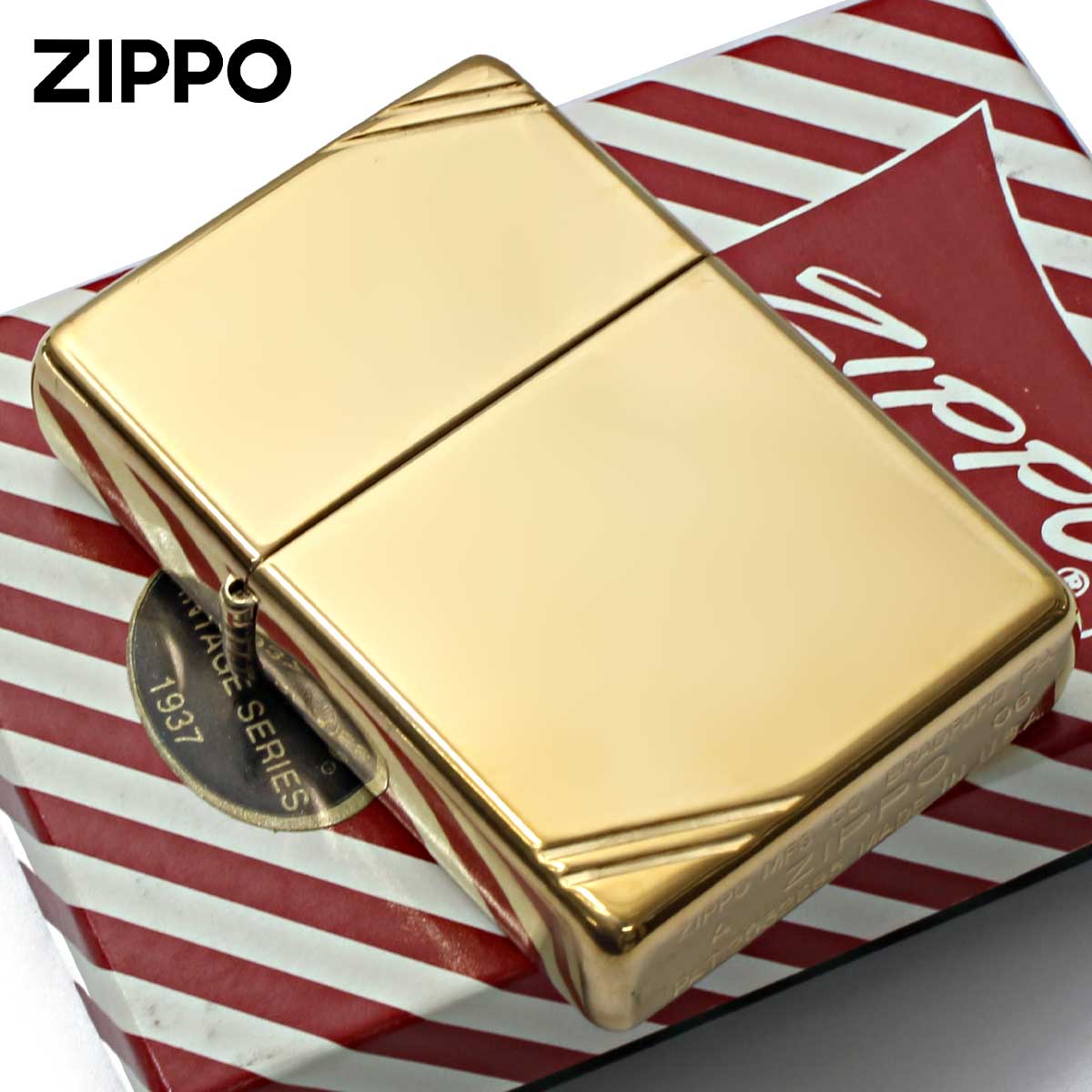 Zippo ジッポー 1937レプリカ 無地 真鍮 ブラス 鏡面 ポリッシュ フラットトップ ビンテージ ダイヤゴナルラン High Polish Brass Vintage No.270 メール便可