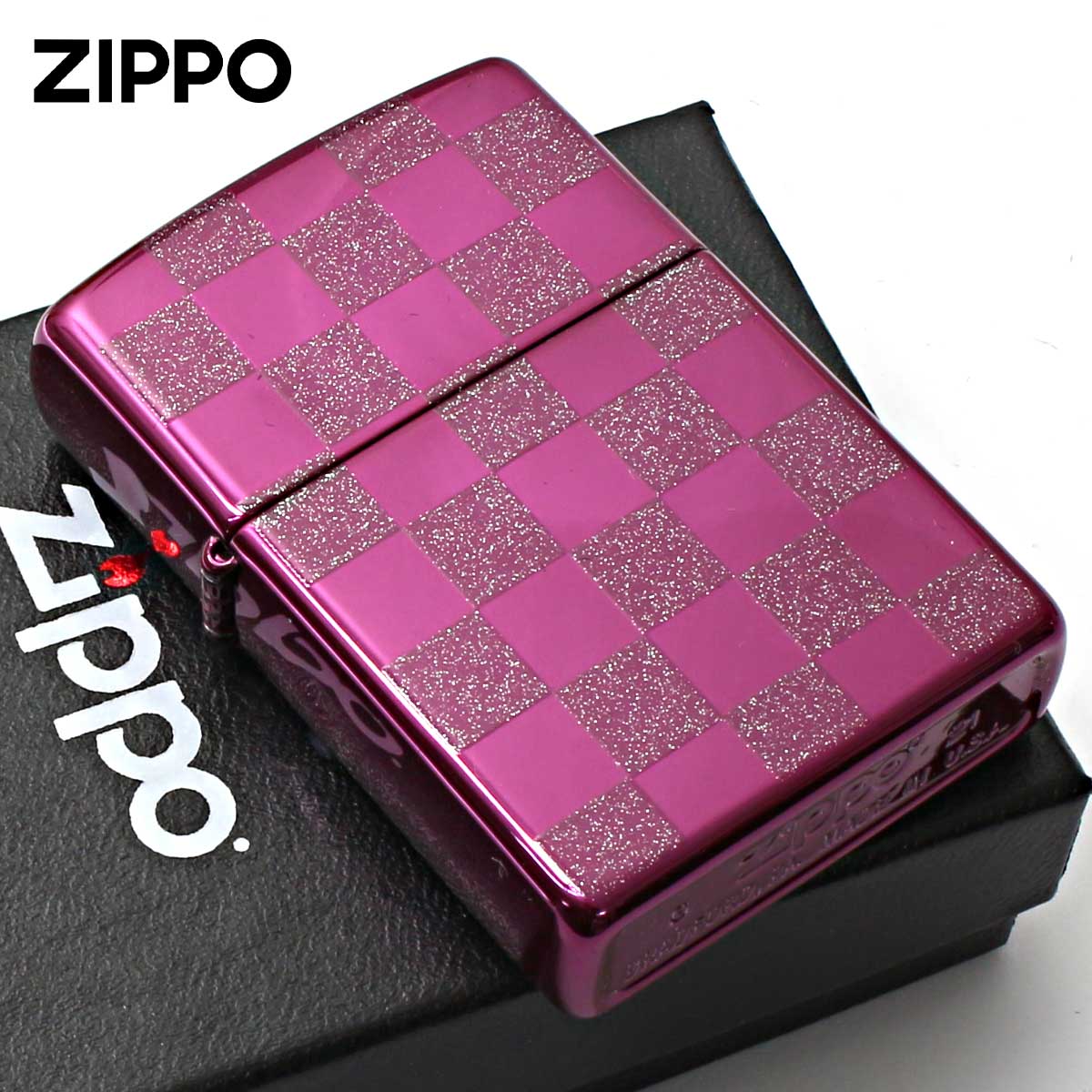 Zippo ジッポー チェック ラメ 幾何学模様 両面加工 バイオレット ジオメトリック GEOMETRIC CHECK 25CK-VT メール便可