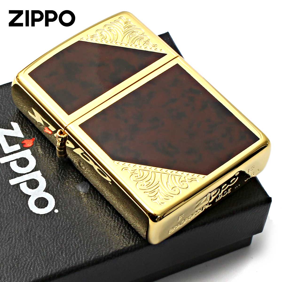 Zippo ジッポー ベネチアンデザイン アラベスク 唐草 両面加工 ブラウンマーブル Venetian Design 2GW-BM
