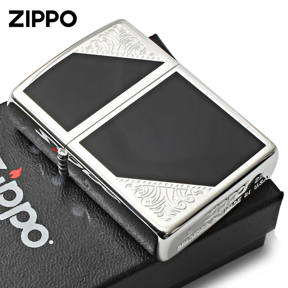 Zippo ジッポー ベネチアンデザイン アラベスク 唐草 両面加工 ブルーマーブル Venetian Design 2SW-BK