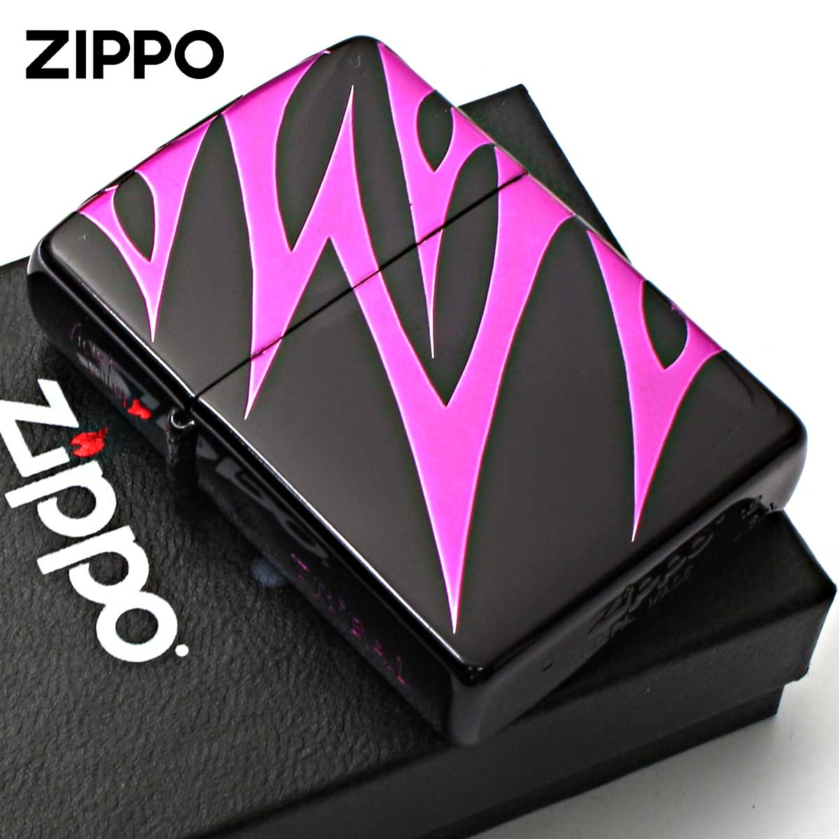 Zippo ジッポー トライバル柄 4面連続加工 ブラック ピンク Tribal #200Version 2BK-TRV6