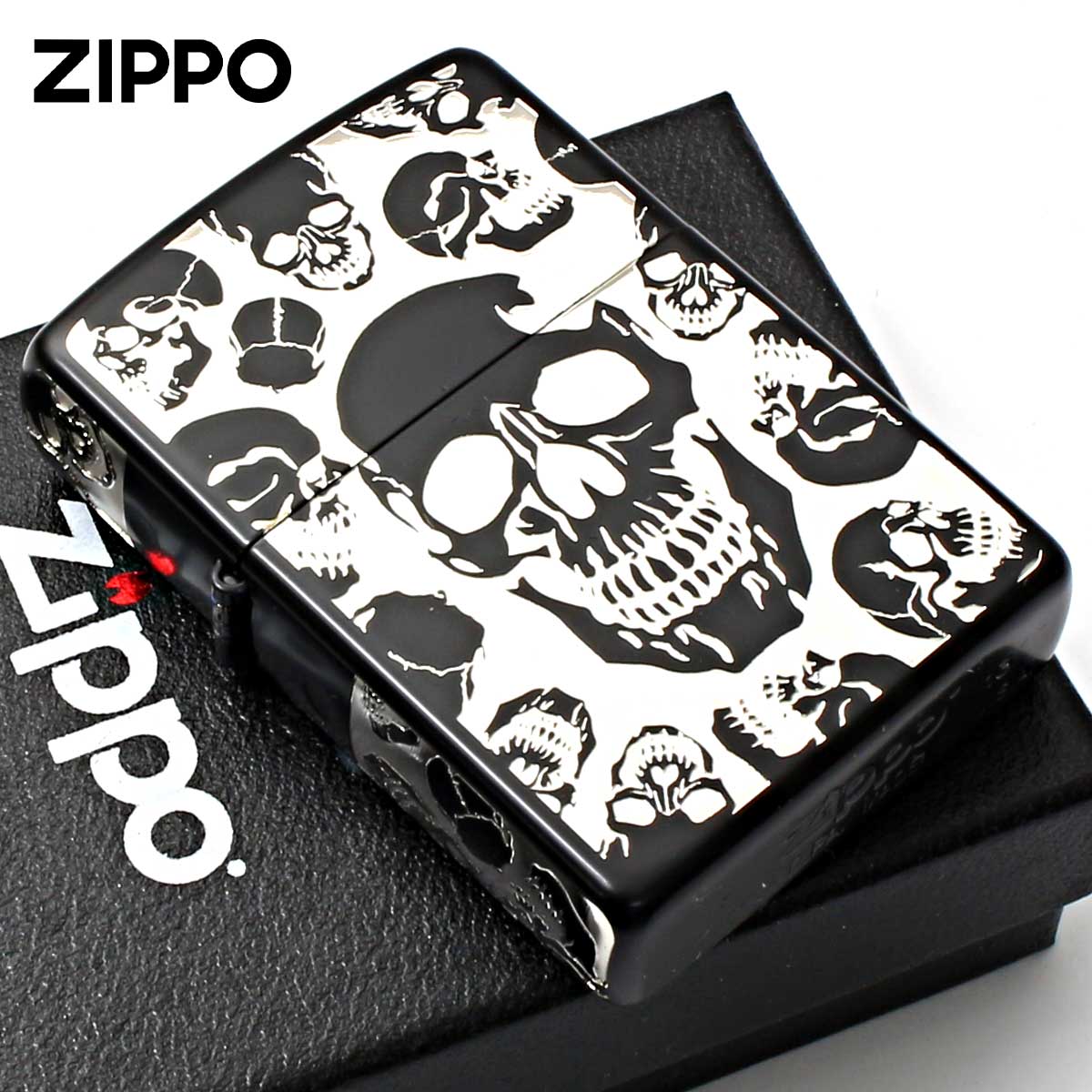 Zippo ジッポー スカル 骸骨 モッシュ スカル 5面加工 ブラックマット 銀サシ MOSH SKULL 2BKS-5SKL メール便可