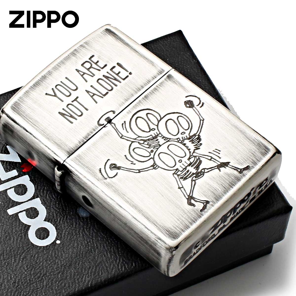 Zippo ジッポー スカル 骸骨 ユーズド仕上げ FUNNY SKULL You are not alone. 君はひとりじゃない 2UDS-ALONE