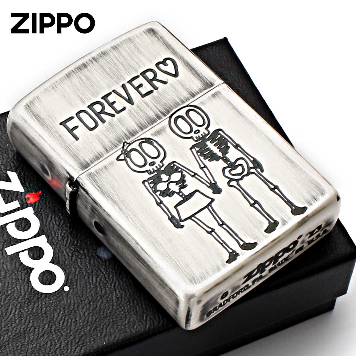 Zippo ジッポー スカル 骸骨 ユーズド仕上げ FUNNY SKULL Forever Love. 骨になっても永遠の愛 2UDS-FOREVER