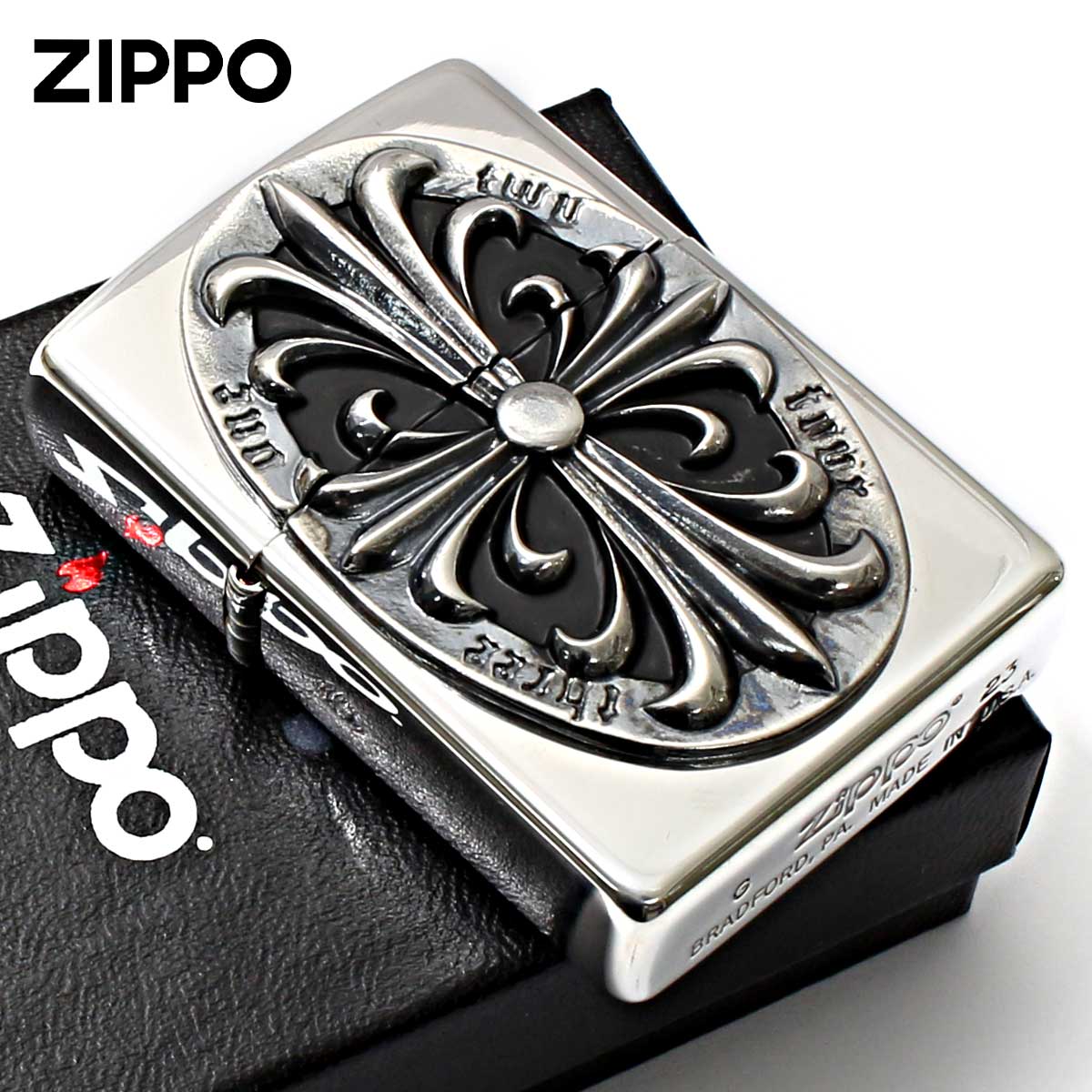 Zippo ジッポー クロス 十字架 Cross 銀メッキ いぶし仕上げ Metal EMBLEM 2SIM-CROZS