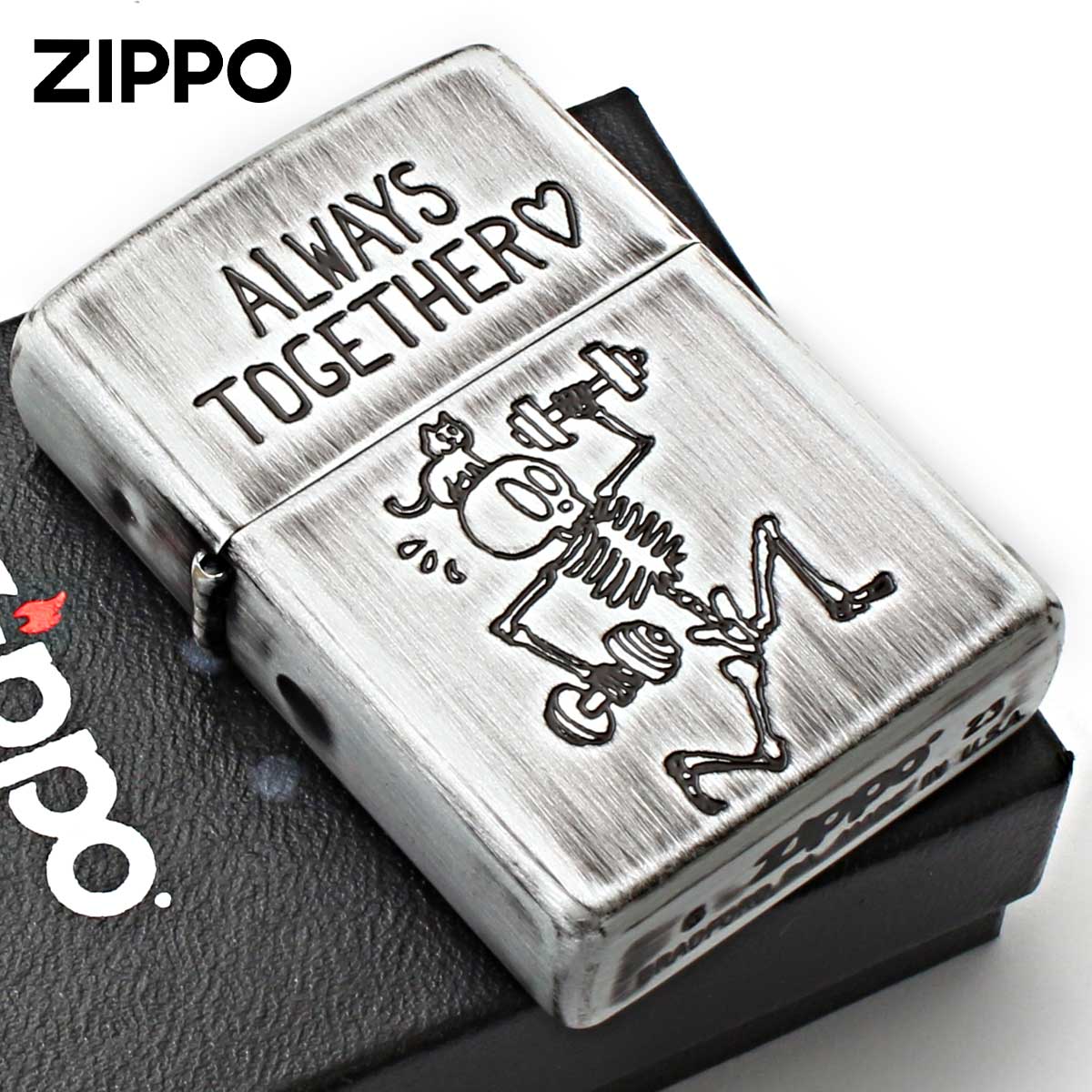 Zippo ジッポー スカル ドクロ 骸骨 ユーズド仕上げ FUNNY SKULL USED FINISH ALWAYS TOGETHER いつも一緒 2UDS-ALWAYS