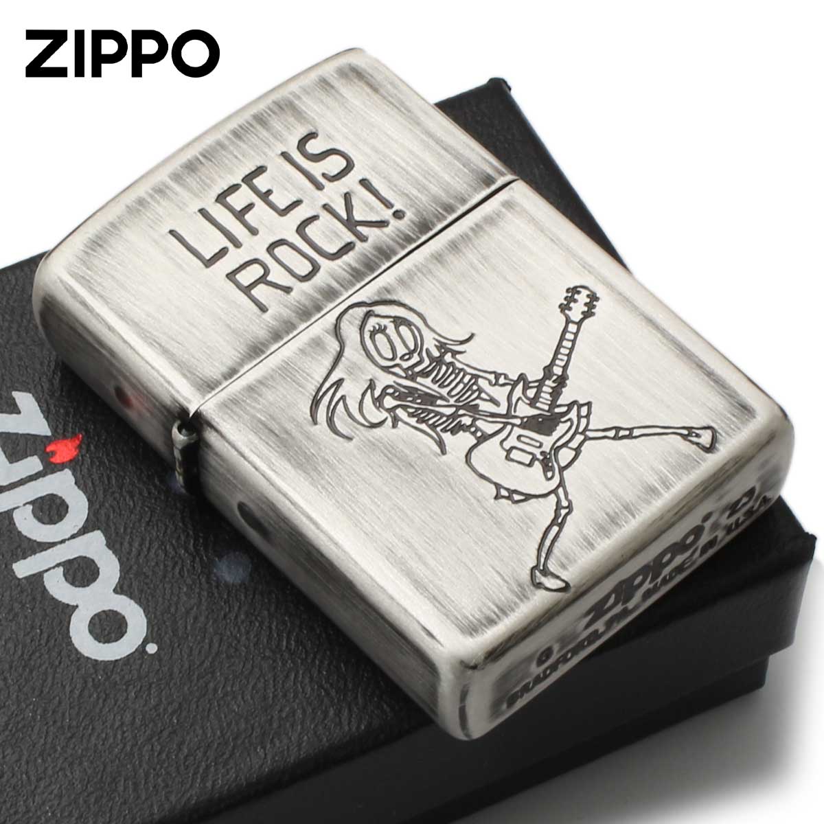 Zippo ジッポー スカル ドクロ 骸骨 ユーズド仕上げ FUNNY SKULL USED FINISH LIFE IS ROCK 人生はロックだ 2UDS-ROCK