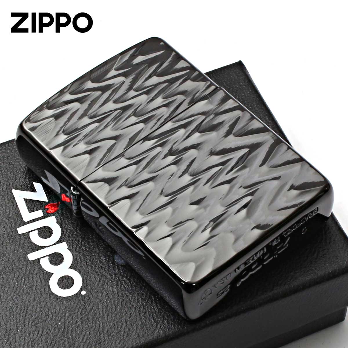 Zippo ジッポー アーマー 彫刻 RIP 模様 両面加工 チタニュームコーティング ブラックARMOR TITANIUM COATING 62TIBK-RIP メール便可
