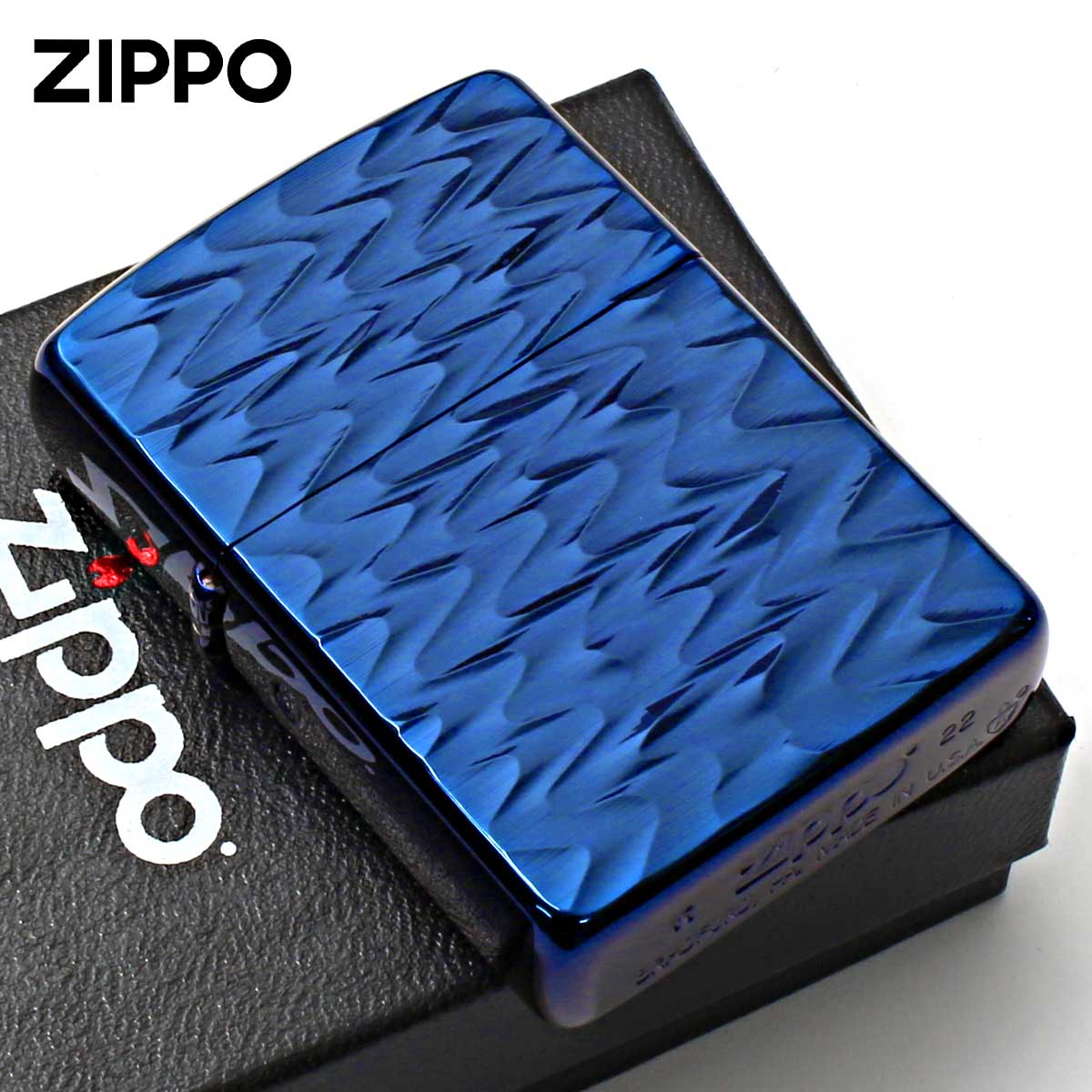 Zippo ジッポー アーマー 彫刻 RIP 模様 両面加工 チタニュームコーティング ブルー ARMOR TITANIUM COATING 62TIBL-RIP