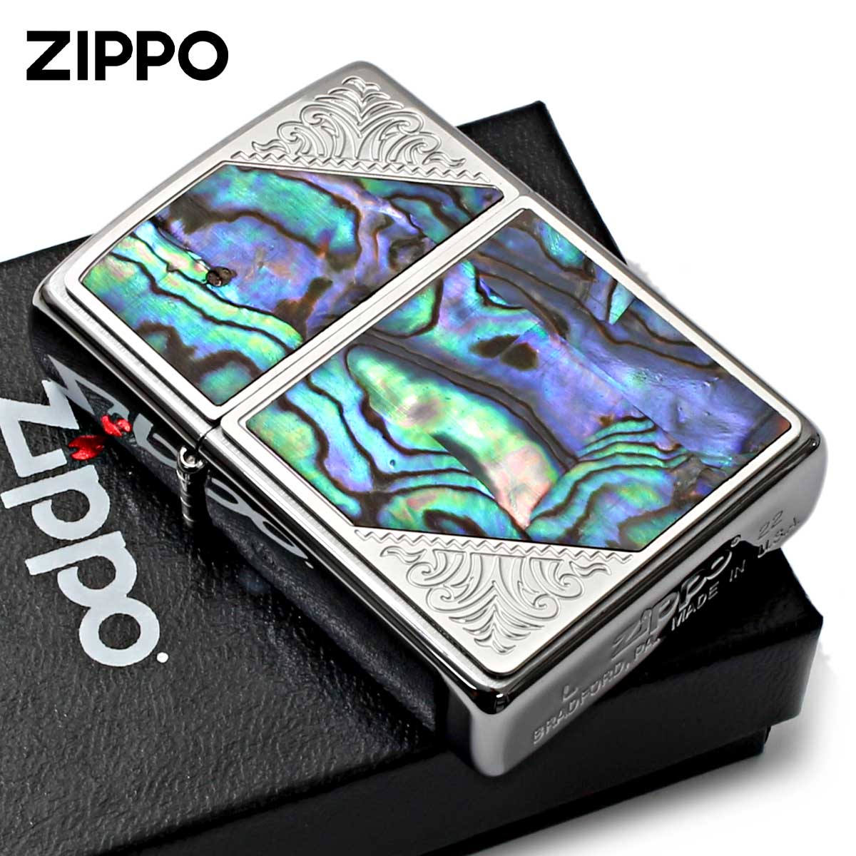 Zippo ジッポー シェル 貝 インレイ 象嵌 ウエスタン デザイン Western Design 2SW-SHELL