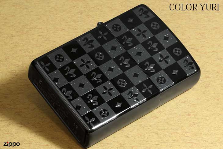 Zippo ジッポー モノグラム柄 ユリの紋章 ブラック ラメ MONOGRAM 25YURI-BK メール便可
