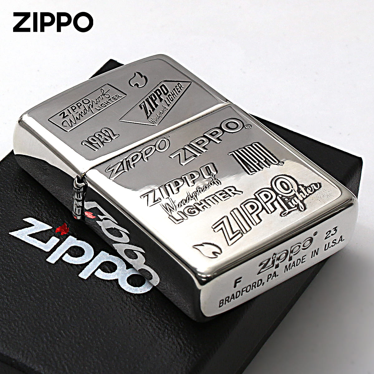 Zippo ジッポー 歴代 ジッポー ロゴ 両面加工 銀メッキいぶし ZIPPO LOGO 2SI-ZLOGO