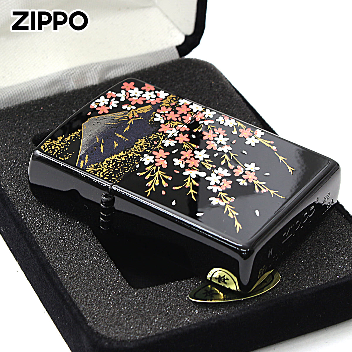 Zippo ジッポー 本金蒔絵 富士桜 伝統工芸 和柄 ゴールドタンク 2LA-FUJISAKURA
