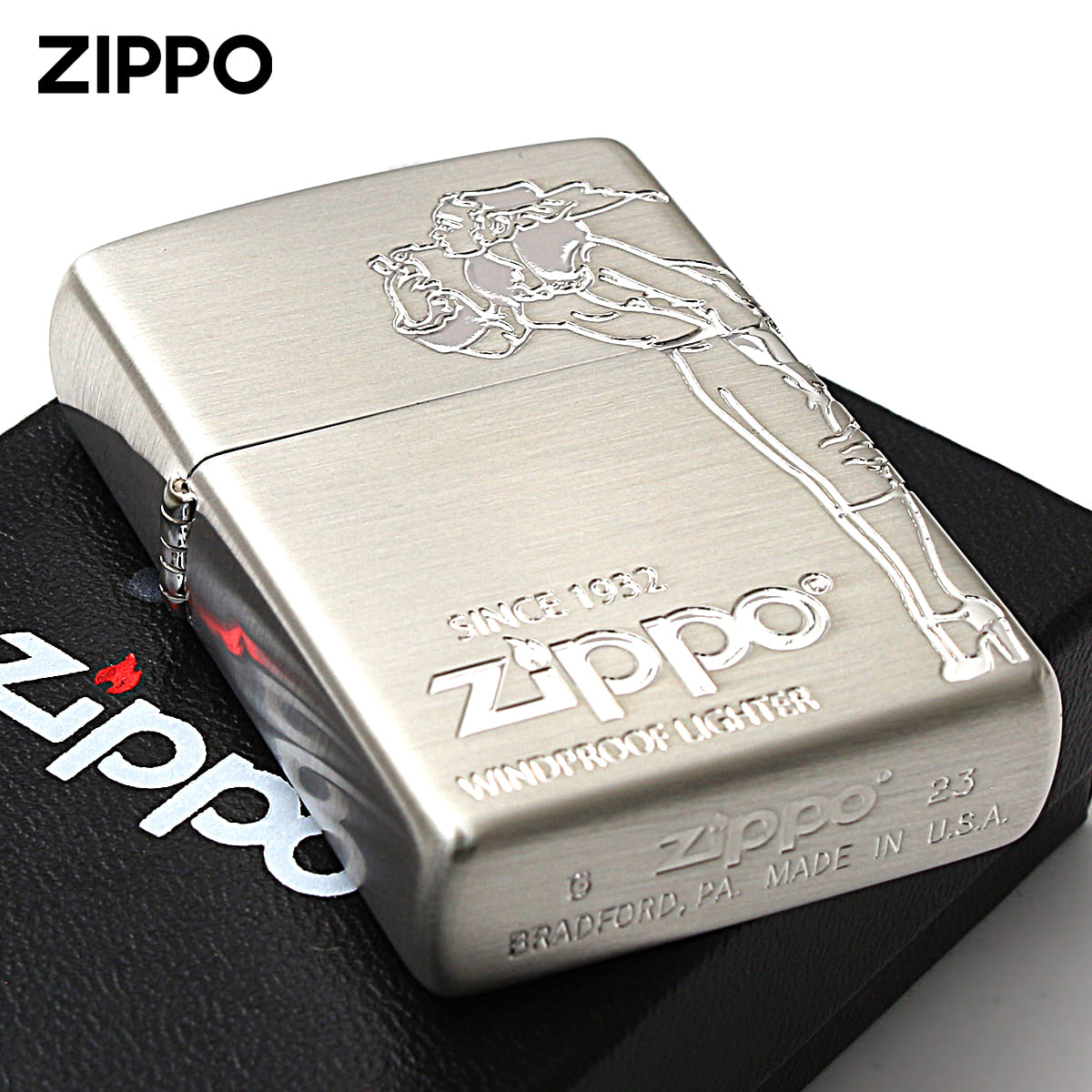 Zippo ジッポー ウインディ ウインドプルーフ レディ オールドデザイン 2面連続デザイン 銀メッキ OLD DESIGN Windy 2SS-WINDY