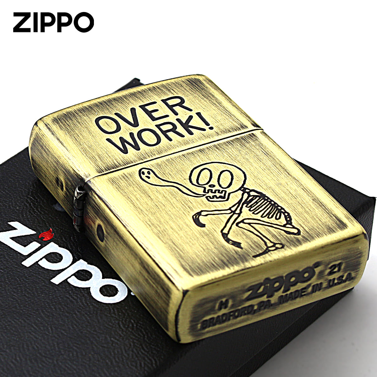 Zippo ジッポー スカル ドクロ 骸骨 真鍮 ブラス ユーズド仕上げ FUNNY SKULL USED FINISH OVER WORK オーバーワーク 2UDB-OVER WORK
