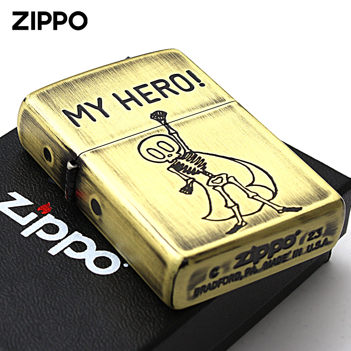 Zippo ジッポー スカル ドクロ 骸骨 真鍮 ブラス ユーズド仕上げ FUNNY SKULL USED FINISH MY HERO マイヒーロー 2UDB-MY HERO メール便可